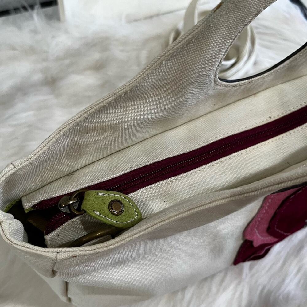 NEW Benetton Classic City Traveler Flower Crossbody Handbag Cotton Suede Leather - Picture 15 of 16